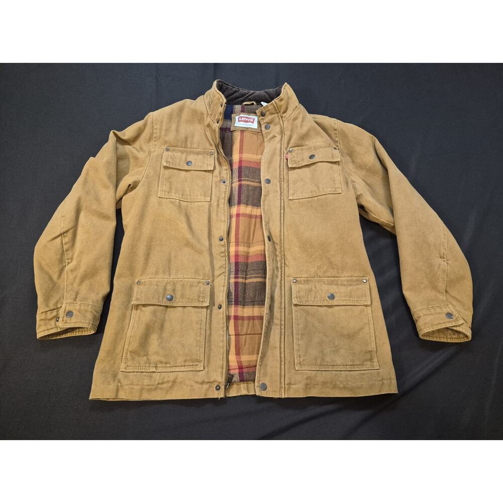 Vtg Levi's Mens Brown Canvas Trucker Jacket Medium Workwear Flannel Lined